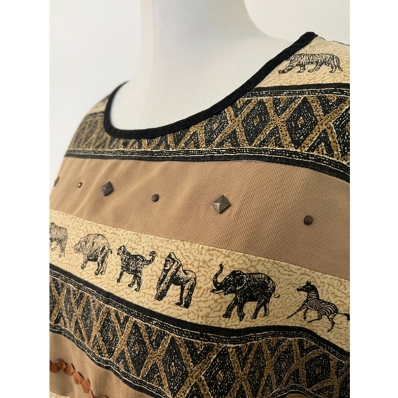 3X Linen Blend Safari Print Stonebridge Plus Size Dress - Picture 3 of 7